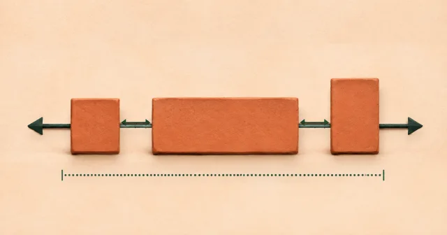 Different-sized blocks align along one axis with spacing arrows.