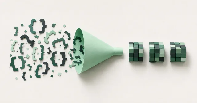 A mint filter sorts irregular JSON fragments into ordered data blocks.