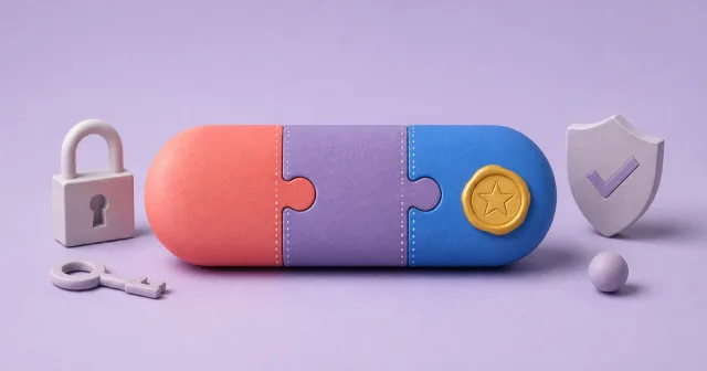 Three colored token segments connect to a capsule with a signature seal.
