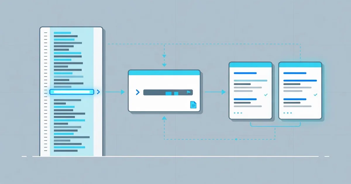 A HAR waterfall becomes a single highlighted request, then a portable command, then a request-and-response pair.