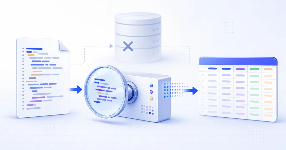 A SQL dump opens into visible table rows without passing through a running database server.