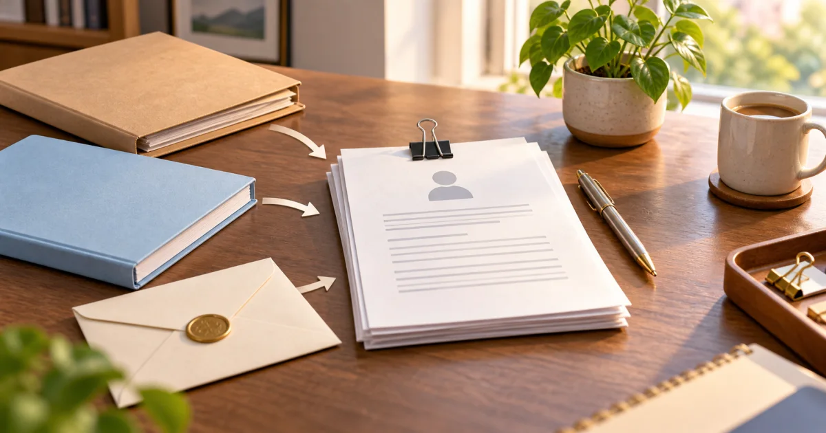 A handbook and offer envelope form one organized set of employee documents.