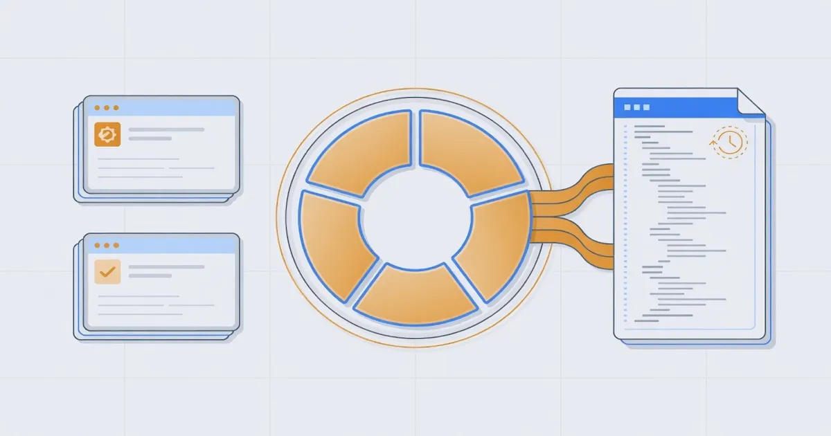 A five-segment schedule ring splits into a pair of systemd unit cards and a Kubernetes CronJob document silhouette.