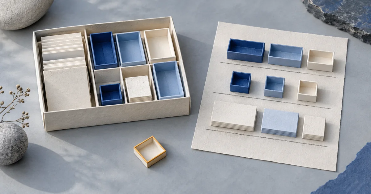 Nested paper compartments become separate rows beside a small empty compartment with an amber edge.
