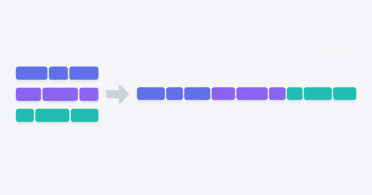 Three separate caption tracks in different colours combine into one continuous timeline.